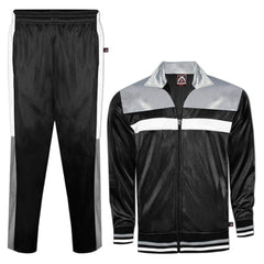 Men's Sleek Black Tracksuit – 2-Piece Full-Zip Jogger Set with Sporty White Stripe