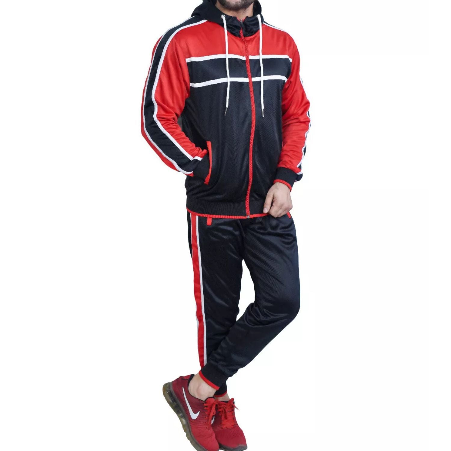 Men's Athletic Tracksuit - Stylish Black & Red Sportswear Set