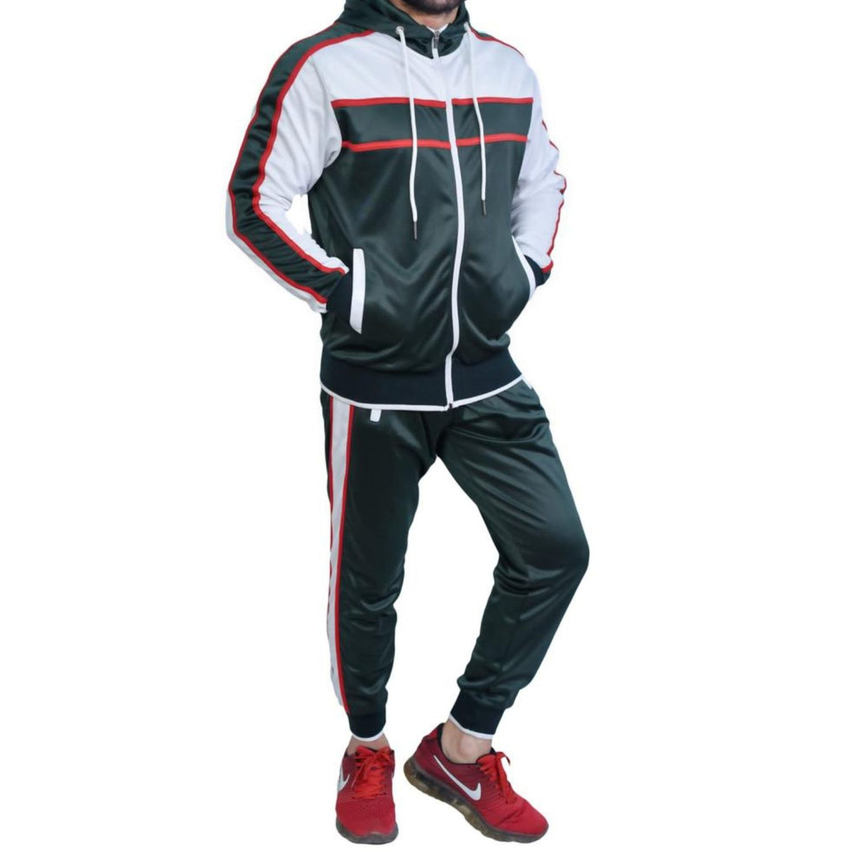 Men's Athletic Tracksuit – Navy Blue & Red Sporty Jogger Set