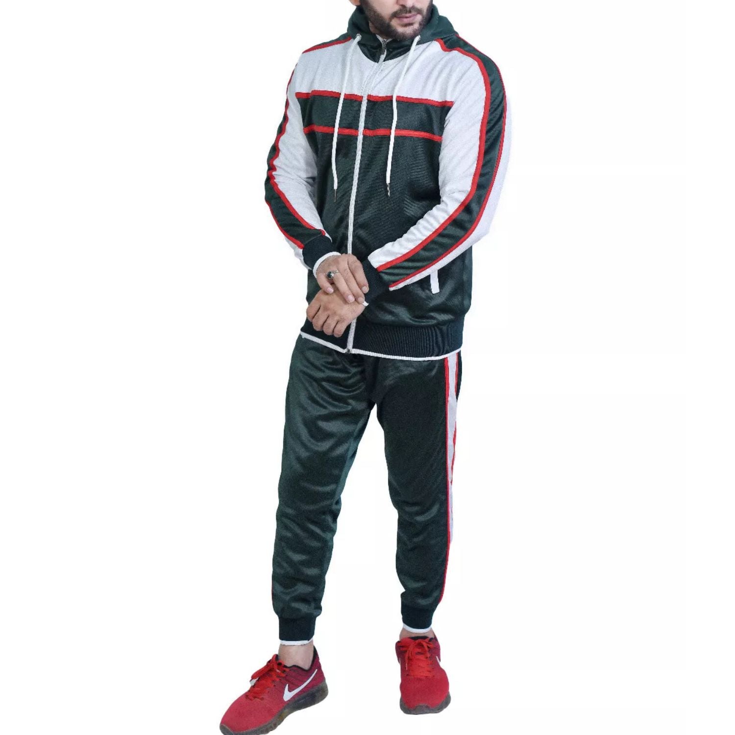 Men's Athletic Tracksuit – Navy Blue & Red Sporty Jogger Set