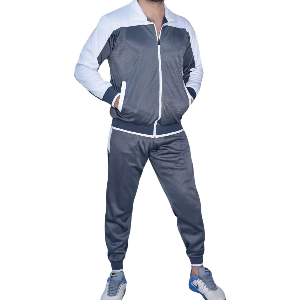 Men's Charcoal Grey & Light Grey Tracksuit – Trendy Athletic Jogger Set