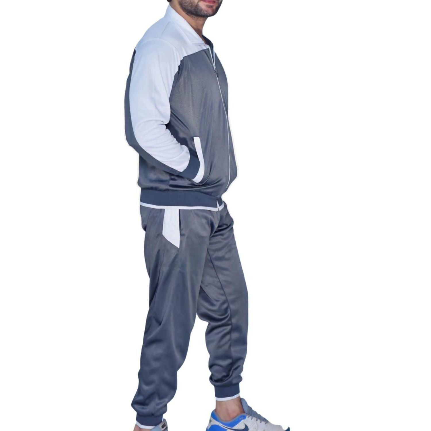 Men's Charcoal Grey & Light Grey Tracksuit – Trendy Athletic Jogger Set