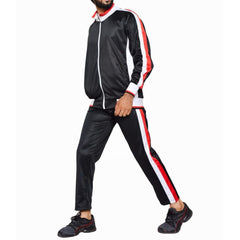 Men's Black Tracksuit with White & Red Stripes – Athletic Sportswear Set